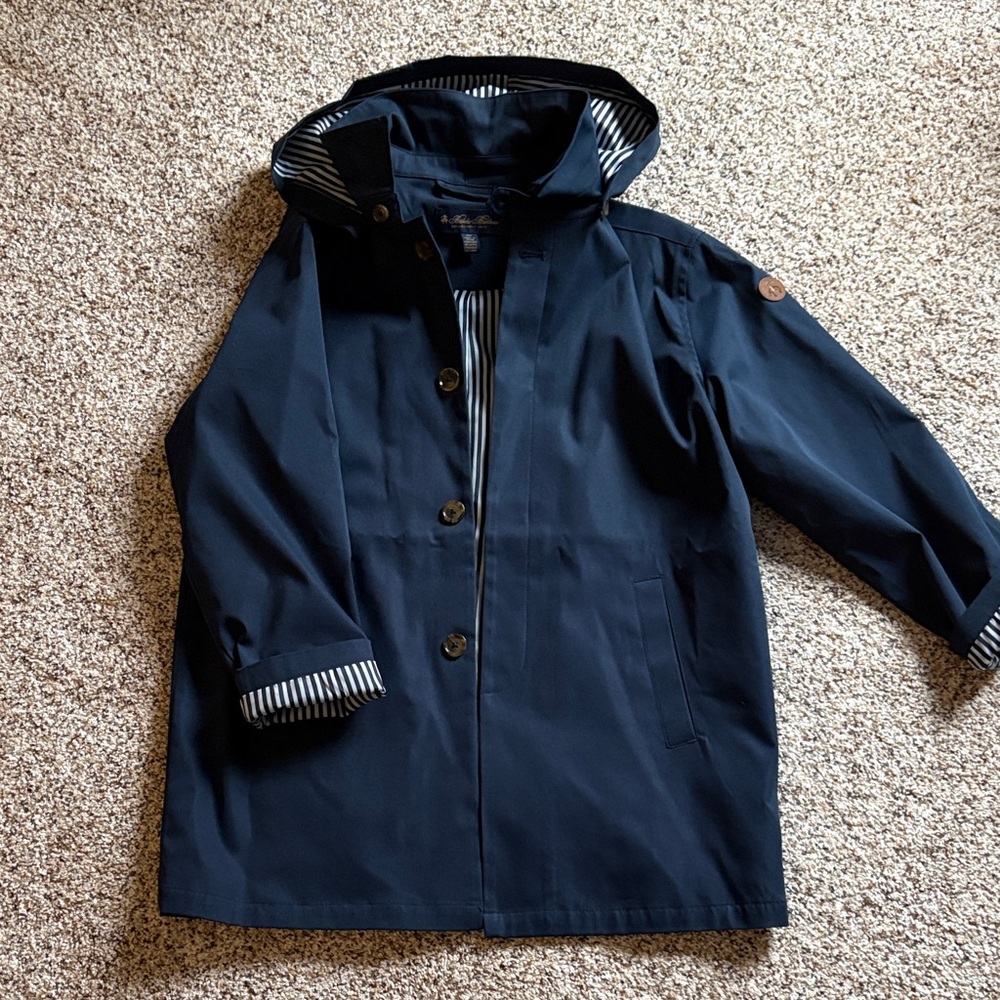 Brooks Brothers Kids Dark Blue Raincoat with Striped Lining